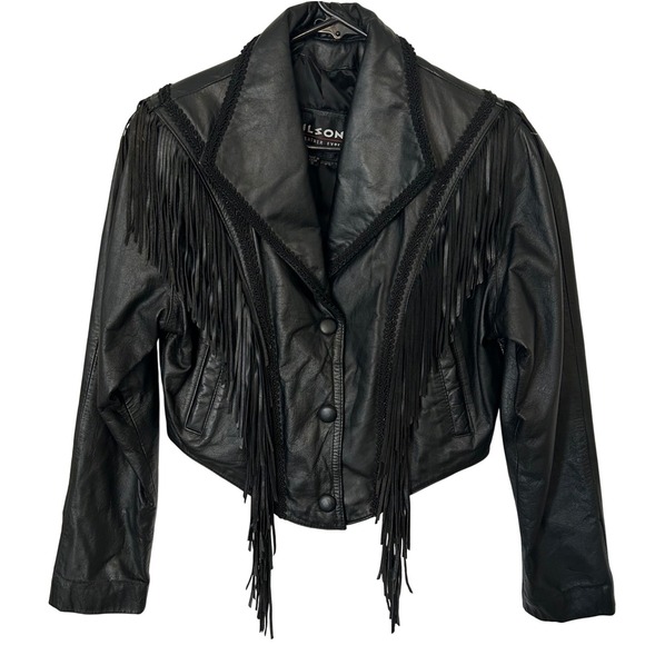 Wilsons Leather Jackets & Blazers - Wilsons Leather Black Fringe Leather Jacket Womens S • Boho Y2K Moto Festival